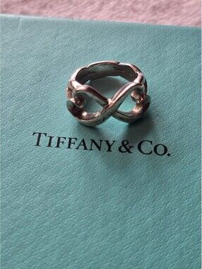 Authentic Tiffany & Co. Paloma Picasso 925 Double Loving Heart Infinity Ring 4.5